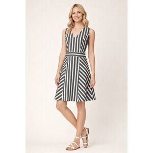 J.Crew Black White Striped Dress Fit Flare Sleeveless Classic Chic Size 10
